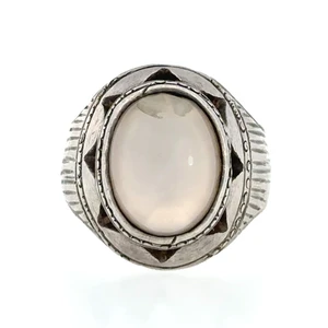 Sterling Silver Round Cabochon Moonstone Ring Size 9.5