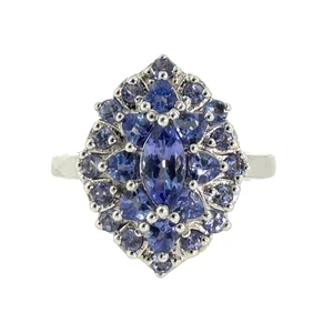 Sterling Silver Tanzanite Cluster Cocktail Ring Size 7.75
