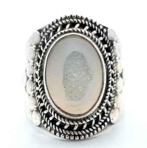 Druzy Layered Around Druzy Thick Band Ring Size 7