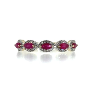 10K Yellow Gold Marquise Cut Ruby Halo Eternity Ring Size 7