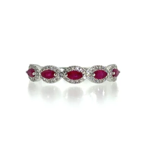 10K White Gold Marquise Cut Ruby Halo Eternity Ring Size 7