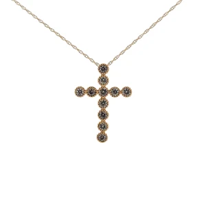 10K Yellow Gold Bezel Set Diamond Cross Necklace 18"