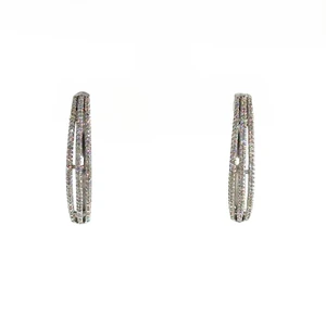 Sterling Silver Round Cut Diamond Multi Row Hoop Earrings