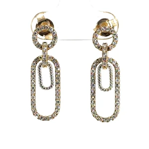 10k Yellow Gold Diamond Geometric Link Drop Earrings