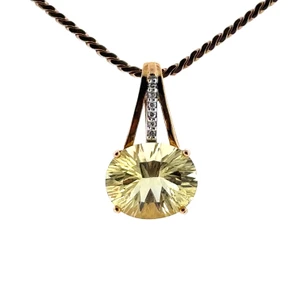 14K Yellow Gold Oval Cut Lemon Citrine & Diamond Accent Pendant