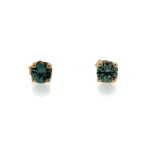 10K Yellow Gold Blue Montana Sapphire and Diamond Stud Earrings
