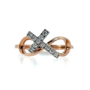 10k Rose Gold Diamond Cross Infinity Ring Size 7
