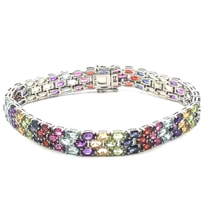 Sterling Silver Multi Colored Stones  Pink Tourmaline, Garnet, Amethyst, Peridot, Citrine, Blue Topaz Bracelet