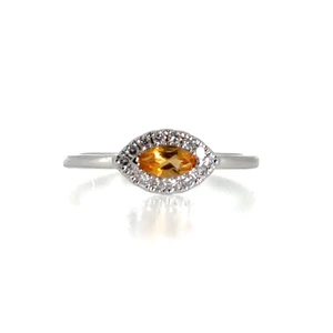 10k White Gold Marquise Cut East West Set Citrine Halo Ring Size 6.75