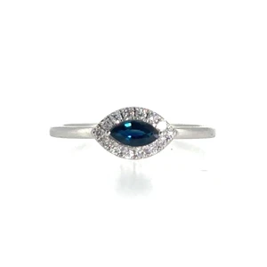 10k White Gold Marquise Cut East West Set Sapphire Halo Ring Size 6.75