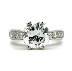 14K White Gold GIA Cert 2.02ct Round Brilliant Diamond Channel Set Crown Band Engagement Ring Size 6.5