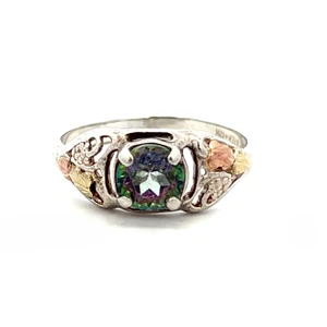 Sterling Silver Plus Black Hills Gold Mystic Topaz Thin Band Ring Size 8.5