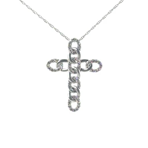 10k White Gold Locked Link Cross Diamond Accent Pendant Necklace 18"
