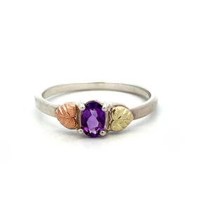 Sterling Silver Black Gold Amethyst Thin Band Ring Size 9