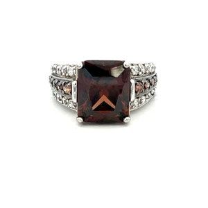 Sterling Silver Brown Stone with Brown and White CZ Wide Band Ring Size 5