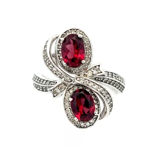 Sterling Silver Garnet Swirling Bypass Thin Band Ring Size 8