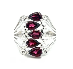 Sterling Silver Garnet in Split Shant Thin Band Ring Size 6.25