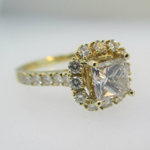 14k Yellow Gold 1.01ct Princess Cut Diamond Halo Ring Size 7