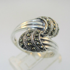 Sterling Silver Marcasite Overlap Ring Size 9