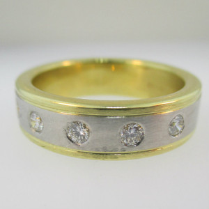 Platinum and 18k Yellow Gold Band with Diamond Accents Size 11