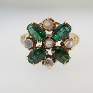 10k Rose Gold Tourmaline and Moonstone Ring Size 4 1/2
