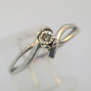 Sterling Silver Diamond Heart Solitaire Ring Size 7.5