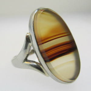 18k White Gold Brown and Tan Agote Ring Size 4 1/2
