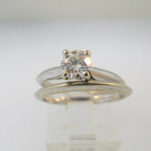 14k White Gold Approx .50ct Round Brilliant Cut Diamond Solitaire Ring with Wedding Band Size 6