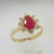 14k Yellow Gold Pear Shape Ruby Ring with Approx .25ct TW Round Brilliant Cut Diamond Accents Size 6 1/4