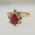 14k Yellow Gold Pear Shape Ruby Ring with Approx .25ct TW Round Brilliant Cut Diamond Accents Size 6 1/4