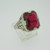Vintage 14k White Gold Created Ruby with Filigree Accents Size 7 3/4