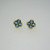 14k  Yellow Gold Round Brilliant Cut London Blue Flower Stud Earrings 