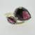 14k Yellow Gold Rhodolite Garnet Ring with Diamond Halo Accents Size 9 1/4