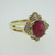 14k Yellow Gold Ruby Ring with Approx .25ct TW Diamond Halo Accents Size 6 1/2