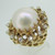 14k Yellow Gold Pearl and Approx 3.0ct TW Round Brilliant Cut Diamond Earring Ring Set Size 5 1/4