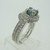 14k White Gold 1.02ct Round Brilliant Cut Blue Diamond Ring with Diamond Halo Accents and Wedding Band Size 6 1/4