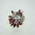 14k Yellow Gold Ruby and Diamond Cluster Ring Size 4 1/2