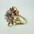 14k Yellow Gold Ruby and Diamond Cluster Ring Size 4 1/2