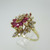 14k Yellow Gold Ruby and Diamond Cluster Fashion Ring Size 10 1/2