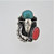 Sterling Silver Stamp Work Turquoise Coral Ring Size 6