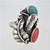 Sterling Silver Stamp Work Turquoise Coral Ring Size 6
