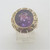 18k Y Gold Large Synthetic Alexandrite with Greek Key Pattern Halo Ring Sz 7.25