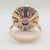 18k Y Gold Large Synthetic Alexandrite with Greek Key Pattern Halo Ring Sz 7.25