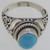 Cabochon Turquoise with Border and Designs Sterling Silver Ring Size 10.25