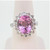 14K White Gold Oval Kunzite Diamond Halo Accented Band Fashion Statement Ring Size 6.5