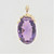 14K Yellow Gold Ornate Detailing Large Oval Amethyst Diamond Chip Accent Pendant