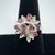 14K White Gold Red Spinel Diamond Cluster Ring Size 7.5