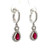 14K W Gold Pear Cut Ruby Diamond Halo Leverback Drop Earrings