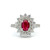 18K W Gold AP .76 CT Oval Ruby AP 1.05 CTTW Diamonds Halo Ring Size 6.5