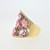 18K Yellow Gold Oval Pink Sapphire Cluster Diamond Halos Fashion Ring Size 7
